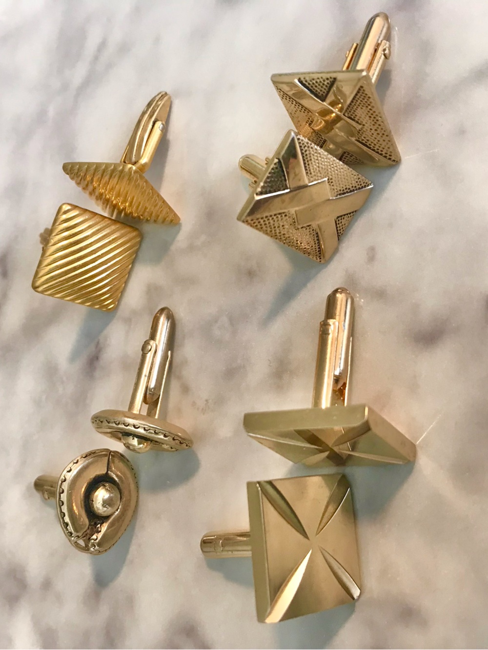 Vintage Swank Gold Tone Cufflinks Lot 4 Pairs Bullet Back Mid Century Geometric